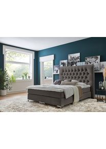 ATLANTIC HOME COLLECTION Boxspring Ronja met topmatras en extra hoog hoofdbord boxsprings maat Samtvelours grijs