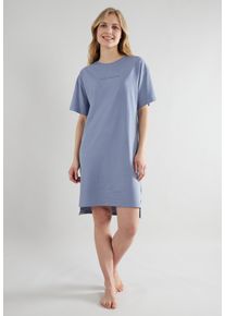 Tom Tailor Nachthemd Charlotte met logo, korte mouwen, ronde hals, huidvriendelijk, ademend dames nachthemden maat 36 (S) blauw