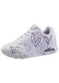 Skechers Sneakers met sleehak UNO-SPREAD THE LOVE Vrijetijdsschoen, lage schoen, veterschoen met coole graffiti-print dames sleehak sneakers maat 35