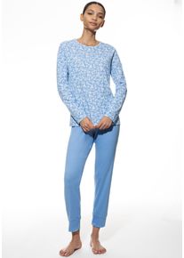 Mey Pyjama Flower Meadow Katoen, bloemenprint, comfortabel, klassiek, ronde hals (2-delig) dames nachtkleding maat 40 blauw
