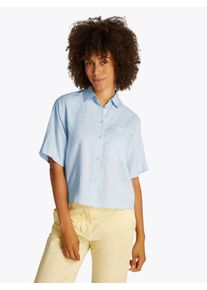 Tommy Hilfiger Shirt met korte mouwen ESS LINEN RELAXED S/S SHIRT met borstzak, logo-borduring, koel premium linnen dames t-shirts maat 36 blauw
