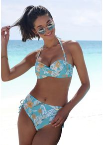 Sunseeker Beugelbikinitop in bandeaumodel Suva met een bloemmotief dames bandeaubikini's maat C blauw