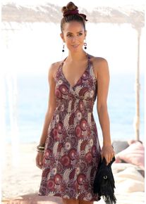 Lascana Jurk in haltermodel met all-over print en v-hals, zomerjurk, strandjurk dames halterjurken maat 34 paars