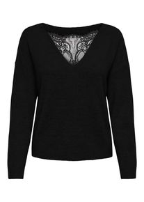 Only Trui met ronde hals ONLANJA LS LACE MIX O-NECK ZL KNT met kantinzet op de ruguitsnijding dames truien maat XS zwart