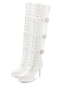 LASCANA Belle Affaire Overknee-laarzen Hakken enkellaars met plateau erotische lak-look, met decoratieve gespen dames overknee laarzen maat 37 wit