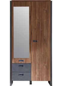 Home Affaire Draaideurkast Detroit lades in leisteenlook, metalen grepen Kledingkast met spiegel garderobe in de breedtes: 99/143 of 232cm