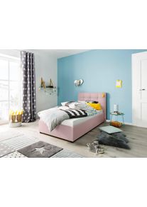 Lüttenhütt Lüttenhütt Gestoffeerd bed Endres met bedkist, naar keuze zonder matras/lattenbodem of incl. matras bedden maat Structuur geimpregneerd roze