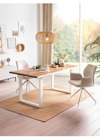 Salesfever Tafel met hout Boomrandtafel in natuurlijke look rechthoekige tafels beige