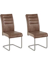 Hela Eetkamerstoel Paula vrijstaande stoel met echt rvs frame, 2 of 4 stuks (set) 4 poot stoelen maat Microvezel bruin