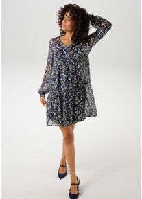 Aniston CASUAL Mini-jurk met glanzdraden versierde bloemenprint (Met jersey onderjurk) dames jurken maat 40 blauw