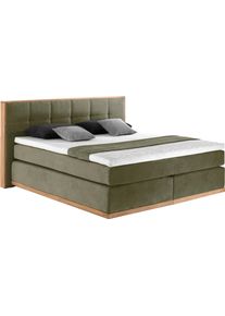 Places of Style Boxspring Vinton van massief eiken, verschillende hardheden (ook h4) (5-delig) boxsprings maat Structuurstof soft groen