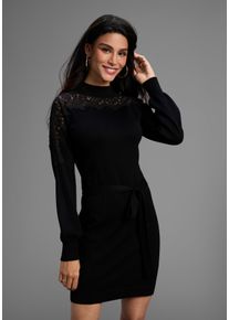 Laura Scott Gebreide jurk in mini-lengte met edel kant - nieuwe collectie dames jurken maat 34 zwart