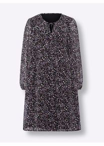 Heine Damen Blumenkleid aus Kofferware in schwarz-violett-bedruckt ,Größe 38, Witt, 100% Polyester