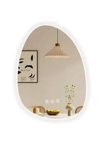 Emke Badspiegel mit Beleuchtung, Anti-Beschlag 75/55/3 cm , Weiß , Glas , Oval , 55x2.9x75 cm , Badezimmer, Badezimmerspiegel, Badspiegel