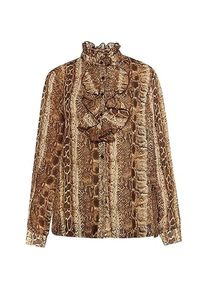 Fraully, Blusen, Damenbluse mit Rüschen, Schlangenprint und hohem Kragen, (S)