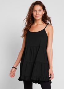 bonprix Top na cienkich ramiączkach z falbanami, czarny, 48/50