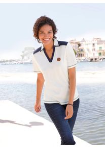 Damen Kurzarmshirt mit Kontrastn&auml;hten in ecru-marine ,Gr&ouml;&szlig;e 48, WITT, 50% Baumwolle, 50% Modal