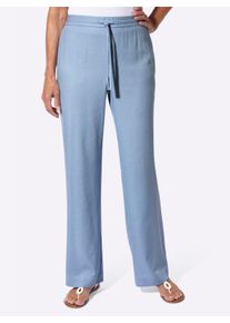 Dames Comfortbroek, in wijdte verstelbaar met bindceintuur in bleu ,maat 38, Witt, 80% Viscose, 20% Linnen