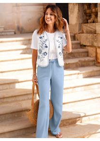 Dames Jeansgilet met haakjessluiting in wit/bleu gedessineerd ,maat 36, WITT, 100% Katoen