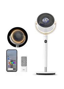 outdoors-HOME/White Smart Fan for Bedroom, 120° +120° Omni-Directional Oscillating Fans, 90ft Quiet Pedestal Fan with RGB Light,