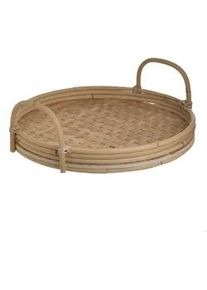 Tablett , Beige , Holz , Bambus , massiv , rund , 30x10x30 cm , Geschirr, Tischkultur & Serviergeschirr, Tabletts