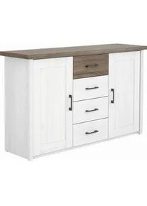 Schlafkontor Carryhome Sideboard , Weiß, Eichefarben , Metall , 2 Fächer , 4 Schubladen , 150x90x42 cm , Kleinmöbel, Kommoden, Sideboards