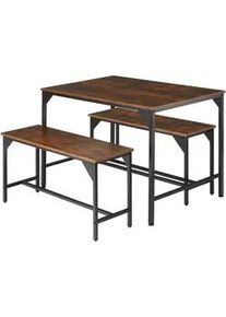 TecTake Sitzgruppe Bolton,mit höhenverstellbaren Kunststofffüßen,Industrial Holz dunkel, rustikal , Rostfarben , Rechteckig , 130x75x100 cm , Esszimmer, Bänke, Tisch- & Eckbankgruppen