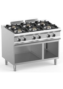 MBM Fourneau à gaz inox - 6 brûleurs - sur meuble ouvert - 73/110 cm - 33 kw - Lux 700 | Professionnel | HoReCa | CHR