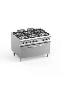 MBM Fourneau à gaz inox - 6 brûleurs - sur grand four à gaz - 90/120 cm - 64 kw - Lux 980 | Professionnel | HoReCa | CHR