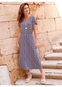 Damen Jerseykleid mit Taillen-Gummizug in marine-orchidee-bedruckt ,Gr&ouml;&szlig;e 36, WITT, 95% Viskose, 5% Elasthan