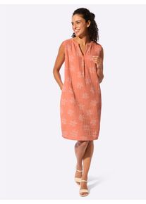 Damen Baumwollkleid in Musselin-Qualit&auml;t in papaya-ecru ,Gr&ouml;&szlig;e 50, WITT, 100% Baumwolle