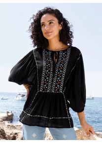 Damen Tunika in Crinkle-Qualit&auml;t in schwarz ,Gr&ouml;&szlig;e 46, WITT, 100% Viskose