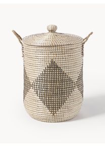 Cesto de arrumação com tampa Lira Bege Fibra natural Ø 40 x Alt 62 cm | Westwing Collection