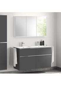 evineo ineo4 Meuble bas, l : 121 cm, 4 tiroirs, avec poign&eacute;e, double vasque blanche, avec armoire de toilette, BE0244WH+BE0203AN+BEA004MI+BL001197,