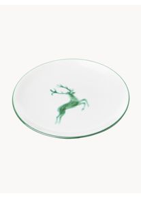 Gmundner Keramik Plato postre artesanal Green Deer Blanco Cerámica Ø 20 cm