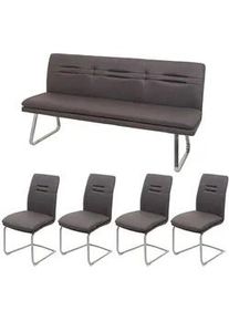 MCW Esszimmer-Set Grau, Braun 5er-Set , Textil , 180x92x58 cm , Esszimmer, Bänke, Tisch- & Eckbankgruppen