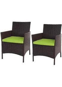 MCW Poly-Rattan Sessel Halden Braun, Grün 2er-Set , Kunststoff , 59x83x60 cm , Gartenmöbel, Gartenstühle, Gartenstühle