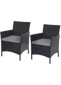 MCW Poly-Rattan Sessel Halden Anthrazit 2er-Set , Kunststoff , 59x83x60 cm , Gartenmöbel, Gartenstühle, Gartenstühle