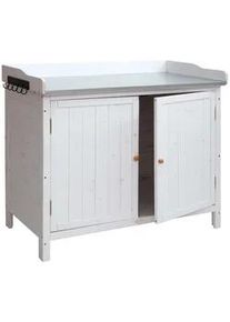 MCW Gartenschrank MIT Arbeitsplatte Weiß , Holz , 104x86x52 cm , Wohnzimmer, Wohnzimmertische, Blumenständer