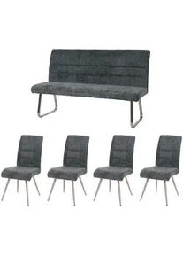 MCW Esszimmer-Set Blau 5er-Set , Textil , 160x100x65 cm , Esszimmer, Bänke, Tisch- & Eckbankgruppen