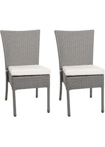 MCW Poly-Rattan Stuhl Grau, Cremeweiß 2er-Set , Grau, Weiß , Kunststoff , 52x90x58 cm , Gartenmöbel, Gartenstühle, Gartenstühle