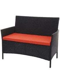 MCW Poly-Rattan Gartenbank Schwarz, Orange , Kunststoff , 106x83x60 cm , Gartenmöbel, Gartenbänke