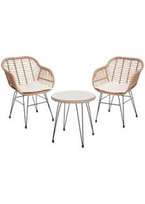 MCW Poly-Rattan Garnitur Braun, Cremeweiß , Braun, Weiß , Kunststoff , Balkonmöbel, Balkonmöbel-Sets