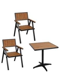MCW Gartenstuhl+Gartentisch Schwarz, Braun , Kunststoff , Balkonmöbel, Balkonmöbel-Sets
