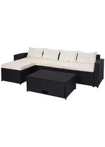 MCW Poly-Rattan Garnitur Schwarz, Beige , Kunststoff , Loungemöbel, Loungemöbel-Sets
