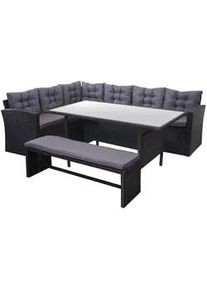 MCW Poly-Rattan-Garnitur MIT Bank Schwarz 1 Eckbank, 1 Tisch, 1 Sitzbank-Set , Kunststoff , Loungemöbel, Loungemöbel-Sets