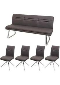 MCW Esszimmer-Set Grau, Braun 5er-Set , Textil , 180x90x60 cm , Esszimmer, Bänke, Sitzbänke