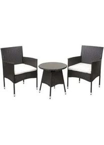 MCW Poly-Rattan Balkonset Grau, Cremeweiß 3-teilig-Set , Grau, Weiß , Kunststoff , Balkonmöbel, Balkonmöbel-Sets