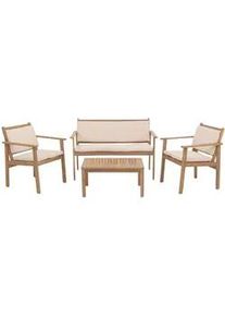 MCW Garten-Garnitur Beige 1x Bank, 2x Sessel, 1x Tisch-Set , Holz , Loungemöbel, Loungemöbel-Sets