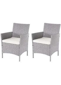 MCW Poly-Rattan Sessel Halden Grau, Cremeweiß 2er-Set , Kunststoff , 59x83x60 cm , Gartenmöbel, Gartenstühle, Gartenstühle